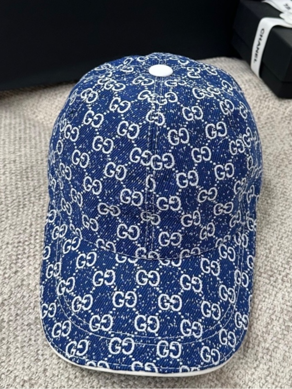 Double G Designer Denim Blue Jean Monogram Logo Baseball Hat Cap